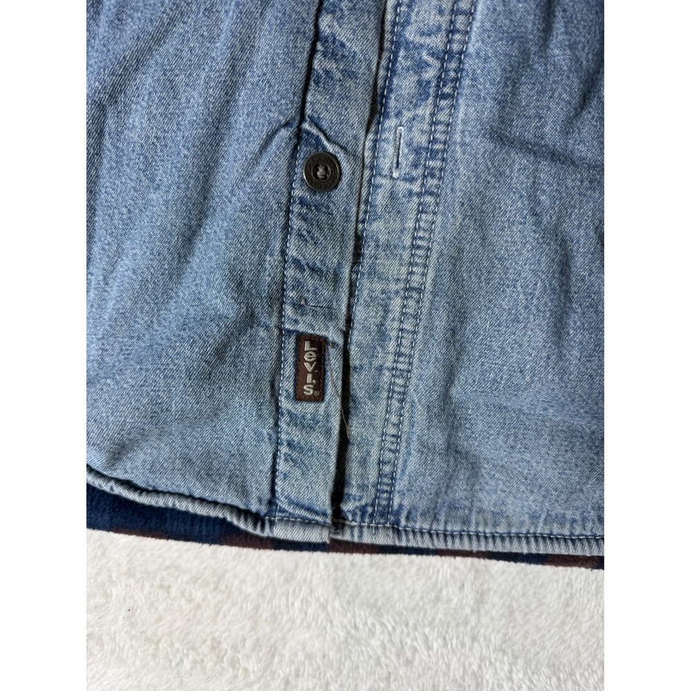 Levi Strauss Denim‎ Shirt Jacket Men XL Blue Good Fleece Lined Plaid Workwear - Picture 9 of 12
